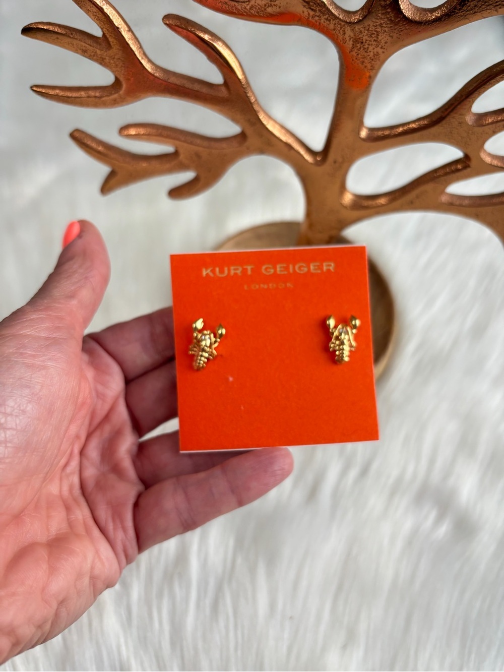 Kurt Geiger Gold Lobster Charm Stud Earrings